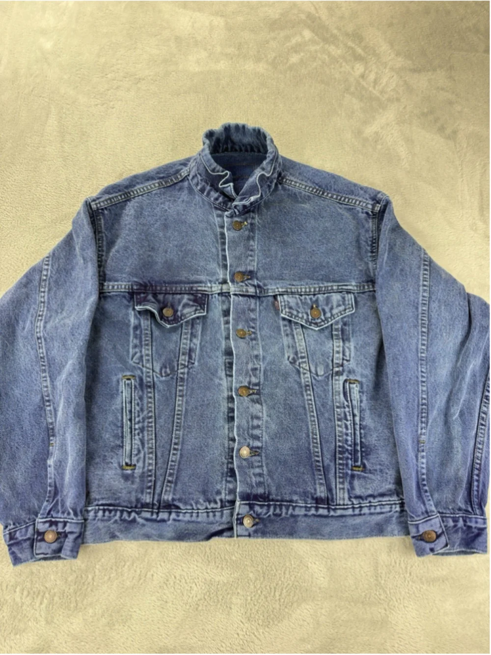 Vintage Levi's Men's Sz Large Cropped Blue Denim Trucker Fit Jacket Made In USA - Picture 13 of 16